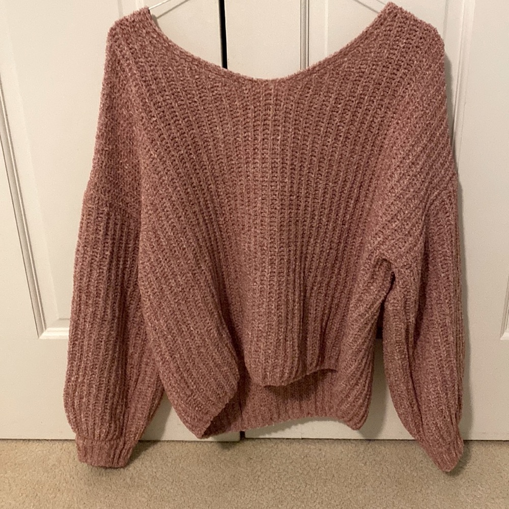 pink off the shoulder sweater